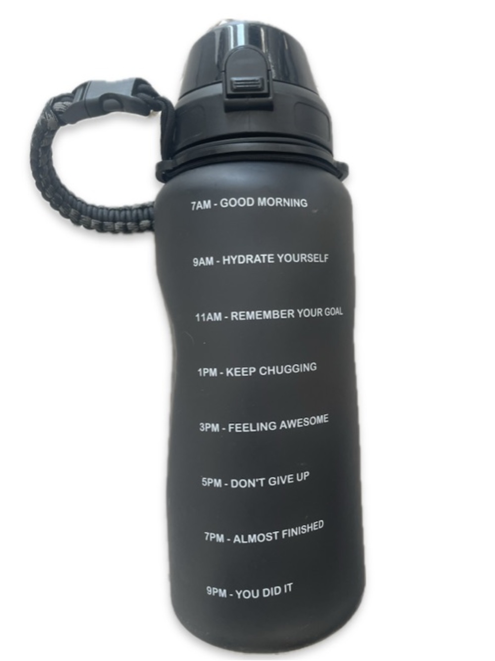 HydraGear Motivational Black Water Bottle 64oz Time Marker BPA Free